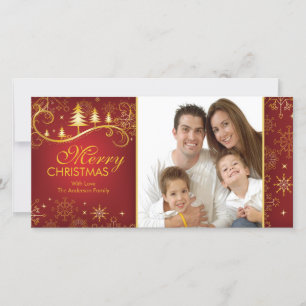 Cartes Pour Fêtes Annuelles Photo de Snowflakes et Trees Merry Christmas Famil