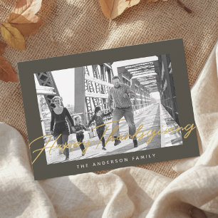 Cartes Pour Fêtes Annuelles Photo de Thanksgiving moderne monochrome et or