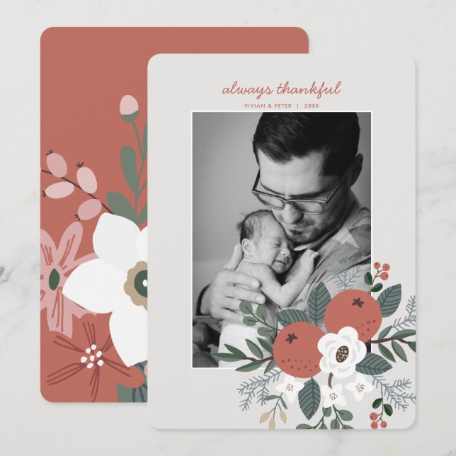 Cartes Pour Fêtes Annuelles Photo de Thanksgiving toujours reconnaissante (Devant / Derrière)