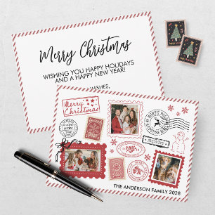 Cartes Pour Fêtes Annuelles Photo de timbre-poste vintage burgundy pour Noël