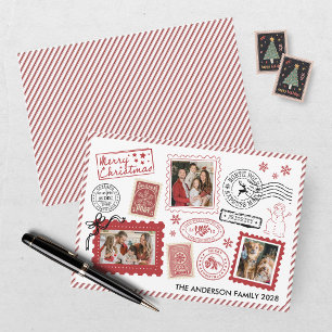 Cartes Pour Fêtes Annuelles Photo de timbre-poste vintage burgundy pour Noël