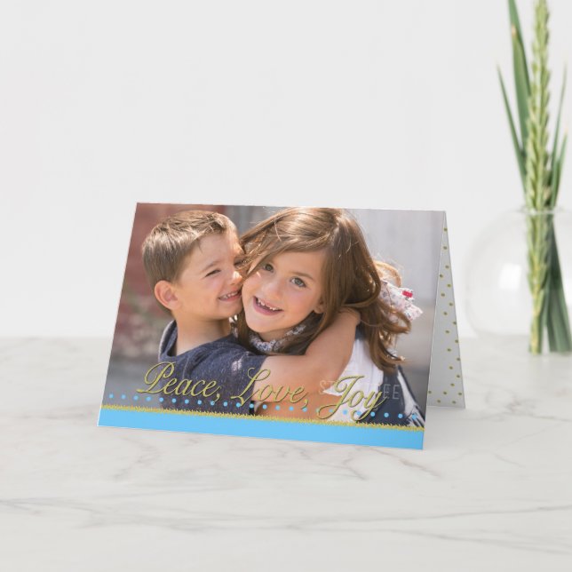 Cartes Pour Fêtes Annuelles Photo de vacances avec des points dorés Peace Love (Devant)