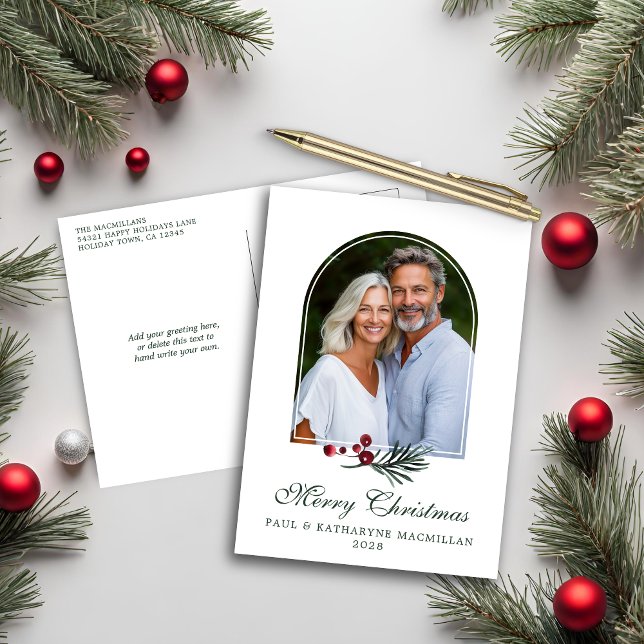 Cartes Pour Fêtes Annuelles Photo de vacances botaniques de Noël à Elegant Arc (Elegant Arch Christmas Botanical Holiday Photo Postcard)