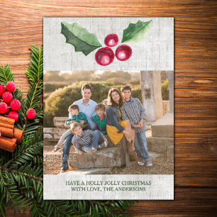 Cartes Pour Fêtes Annuelles Photo de vacances Brossé Holly et Berries