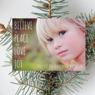 Cartes Pour Fêtes Annuelles Photo de vacances Croyez Joy Peace Love Christmas