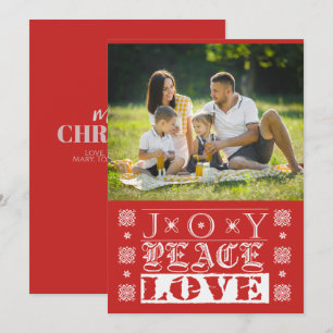 Cartes Pour Fêtes Annuelles Photo de vacances de joie de Noël rouge Paix Amour