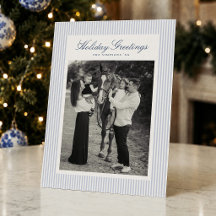 Photo de vacances de Noël à rayures bleues chic