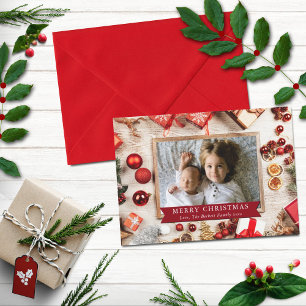 Cartes Pour Fêtes Annuelles Photo de vacances de Noël en bois moderne et décor