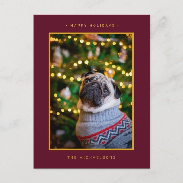 Cartes Pour Fêtes Annuelles PHOTO DE VACANCES DE NOËL | Poinsettias dorés (Devant)