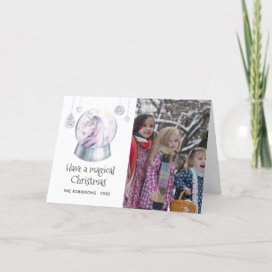 Cartes Pour Fêtes Annuelles Photo de vacances d'hiver de licorne à paillettes