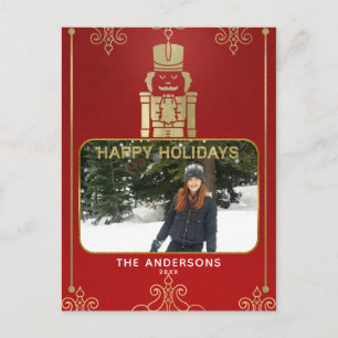 Cartes Pour Fêtes Annuelles Photo de vacances élégant Casse-Noisette or et rou