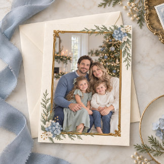 Cartes Pour Fêtes Annuelles Photo de vacances élégantes avec hydrangeas bleu p