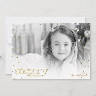 Cartes Pour Fêtes Annuelles Photo de vacances en blanc or lumineux et joyeux