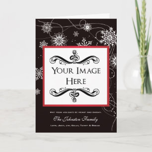 Cartes Pour Fêtes Annuelles Photo de vacances Filigree Falling Snowflakes