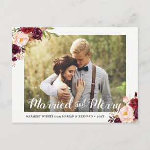 Cartes Pour Fêtes Annuelles Photo de vacances florales Marié et Joyeux Bourgog