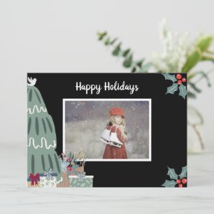 Cartes Pour Fêtes Annuelles Photo de vacances Holly Arbre de Noël Pays Rustiqu
