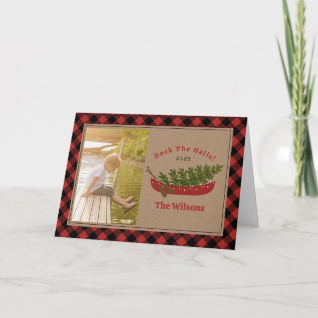 Cartes Pour Fêtes Annuelles Photo de véranda de canot à Noël Plaid (Devant)