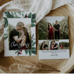 Cartes Pour Fêtes Annuelles Photo de verdure à l'aquarelle et de baies rouges<br><div class="desc">C'est une carte plate double face de Noël joyeux avec une typographie moderne,  de la verdure à l'aquarelle et du feuillage ainsi qu'une photo ovale. Comprend 5 photos au total. Photos par prostooleh / Freepik.</div>