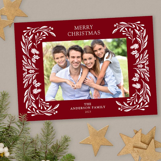 Cartes Pour Fêtes Annuelles Photo de verdure blanche de Noël en hiver (Créateur téléchargé)