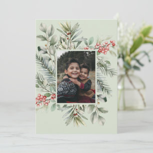 Cartes Pour Fêtes Annuelles Photo de verdure de pin houx joyeux Noël