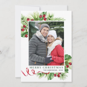 Cartes Pour Fêtes Annuelles Photo de vœux de Noël aux baies de houx festives