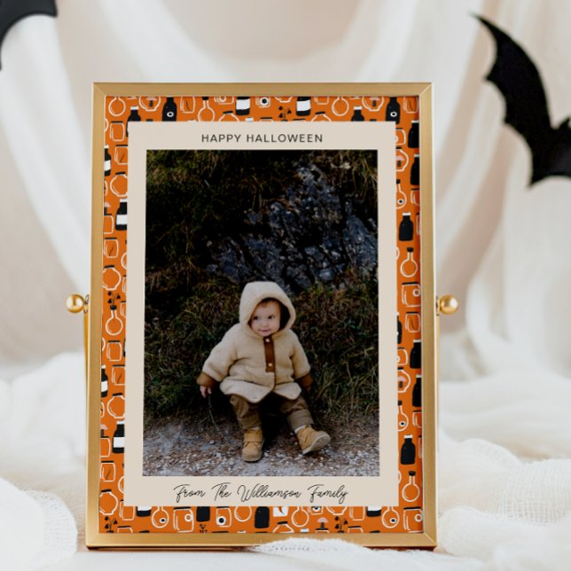 Cartes Pour Fêtes Annuelles Photo d'Halloween de l'officine Orange Noir Modern (Créateur téléchargé)