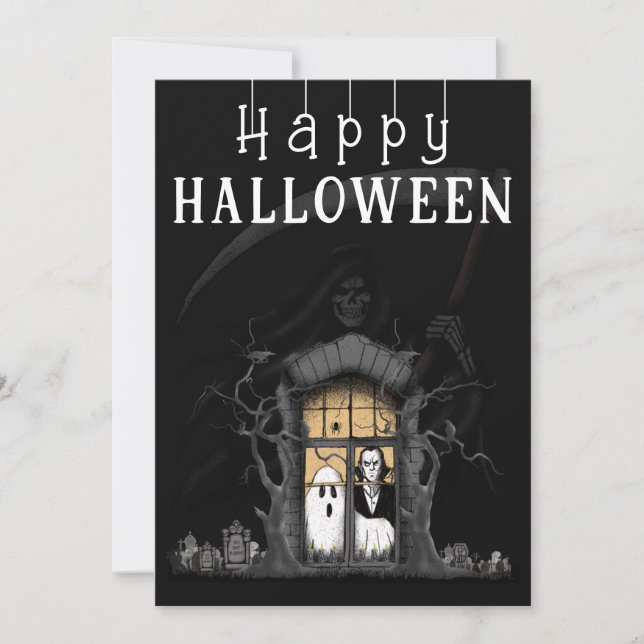 Cartes Pour Fêtes Annuelles Photo d'Halloween de maison hantée (Devant)