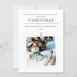 CARTES POUR FÊTES ANNUELLES PHOTO D'HIVER MINIMALE SNOWMAN MERRIEST NOËL