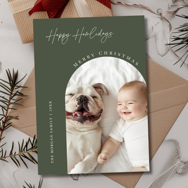 Cartes Pour Fêtes Annuelles Photo Dog Arch Noël Joyeux Howlidays Green (Créateur téléchargé)