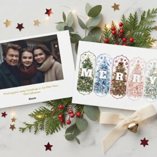 Cartes Pour Fêtes Annuelles Photo d'oiseau d'hiver Arbres colorés Joyeux