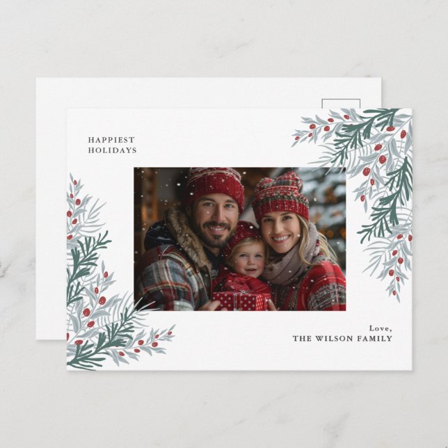 Cartes Pour Fêtes Annuelles Photo du feuillage de Noël (Devant / Derrière)