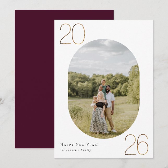 Cartes Pour Fêtes Annuelles Photo du Nouvel An Gold 2026 (Devant / Derrière)