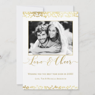 Cartes Pour Fêtes Annuelles Photo du Nouvel An Moderne AMOUR & JOIE Blanc & Or