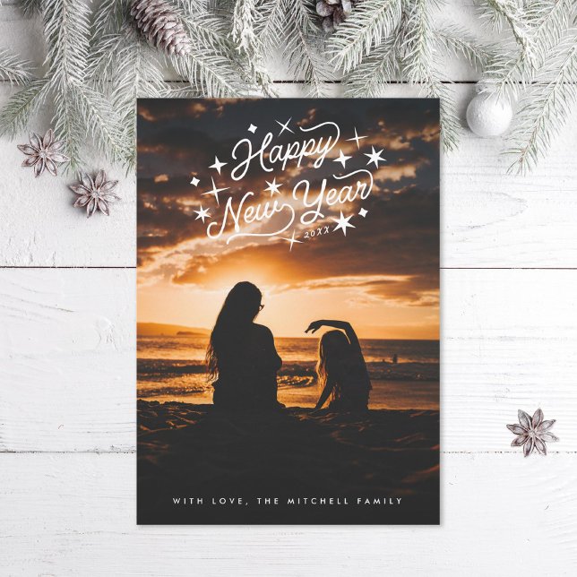 Cartes Pour Fêtes Annuelles Photo du Nouvel An Starry Happy (Créateur téléchargé)