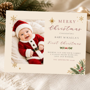 Cartes Pour Fêtes Annuelles Photo du premier Noël de bébé Champagne