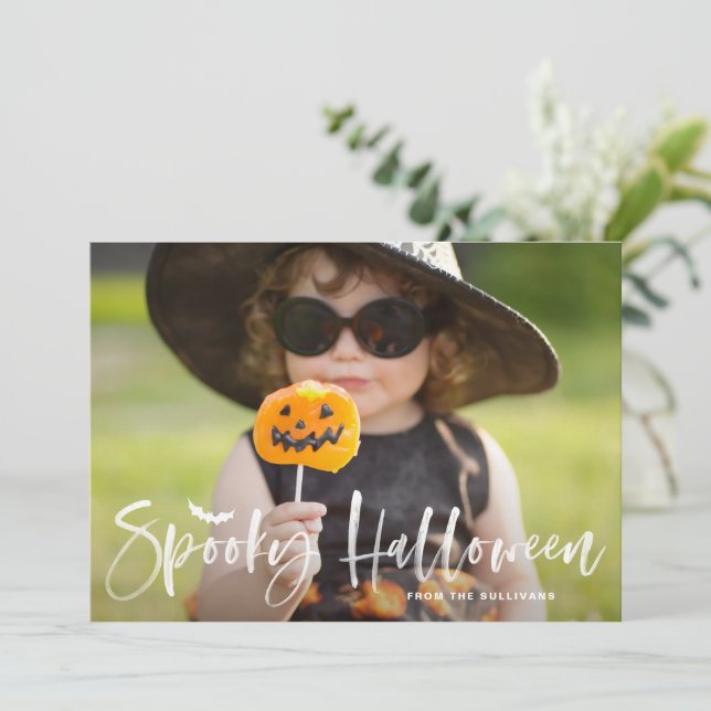 Cartes Pour Fêtes Annuelles Photo éffrayant Halloween Brush blanc (Debout devant)