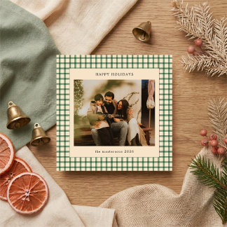 Cartes Pour Fêtes Annuelles Photo élégant à carreaux beige et vert