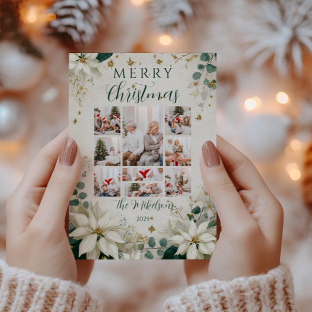 Cartes Pour Fêtes Annuelles Photo Elegant Blanc Poinsettia Noël (Créateur téléchargé)