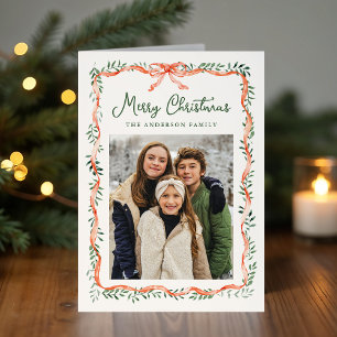 Cartes Pour Fêtes Annuelles Photo élégant ruban rouge et crème de verdure