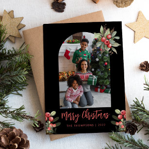 Cartes Pour Fêtes Annuelles Photo en arc Canneberge Joyeux Noël Noir