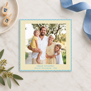 Cartes Pour Fêtes Annuelles Photo en damier bleu et jaune Joyeux Hanukkah