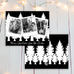 Cartes Pour Fêtes Annuelles Photo en noir et blanc Noël moderne<br><div class="desc">Cartes de Noël personnalisées. Photos de famille en noir et blanc avec une ligne d'arbre de pins grands cartes modernes simplistes.</div>