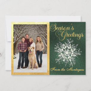 Cartes Pour Fêtes Annuelles Photo encadrée en or et flocon de neige en cristal