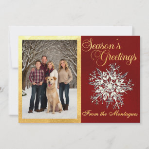 Cartes Pour Fêtes Annuelles Photo encadrée en or et flocon de neige en cristal