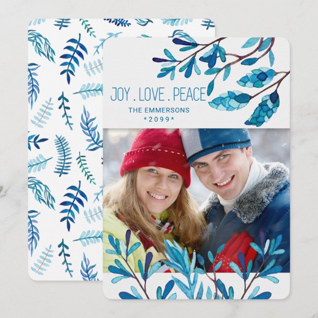 Cartes Pour Fêtes Annuelles Photo et nom de Noël de la Botanique Bleue (Devant / Derrière)