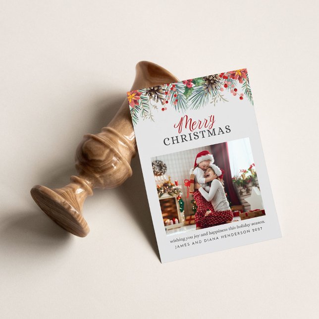 Cartes Pour Fêtes Annuelles Photo familiale Joyeux Noël Rouge En vichy (Créateur téléchargé)