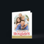 Cartes Pour Fêtes Annuelles PHOTO FAMILIALE minimaliste arche moderne or rouge<br><div class="desc">par kat massard >>> WWW.SIMPLYSWEETPAPERIE.COM <<< Un design de carte tendance avec la citation "HAPPIEST HOLIDAYS" avec la forme d'arc combinée pour votre photo préférée avec du texte superposé sur le bas. CONTACTEZ kat@simplysweetpaperie.com si vous avez besoin d'un coup de main pour que votre photo s'adapte parfaitement</div>
