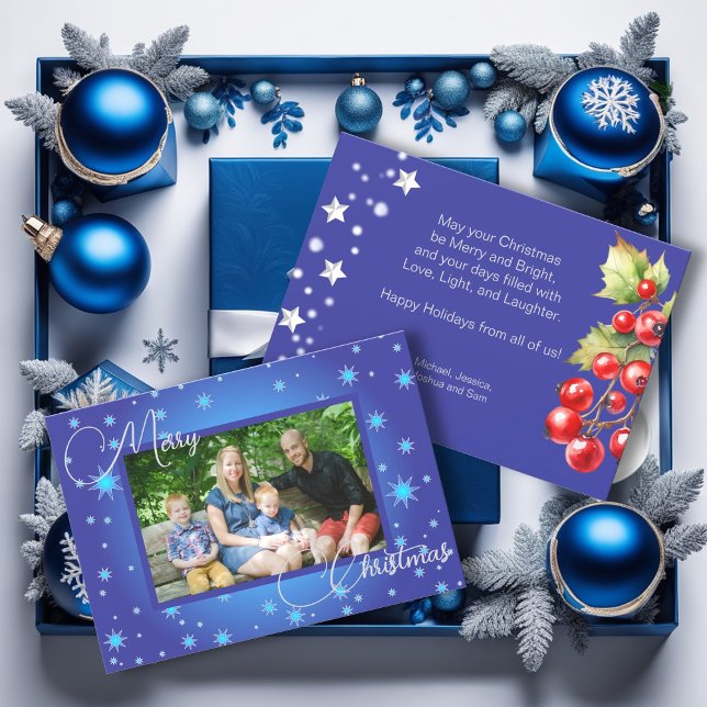 Cartes Pour Fêtes Annuelles Photo Famille Bleue Glace Salutation de Noël (Créateur téléchargé)