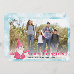 Cartes Pour Fêtes Annuelles Photo famille Turquoise bleu rose mignon Gnome Noë
