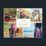 Cartes Pour Fêtes Annuelles Photo Family Collage Feliz Navidad Christmas<br><div class="desc">Beautiful family photo holiday greeting postcard in a "feliz navidad" design featuring five of your favorite photos of your family from the year. Customize this Christmas holiday photo collage card with your photos and family name. The reverse side of card is customized with your return address and your customized message....</div>